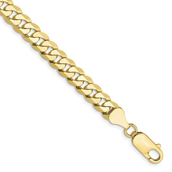 Men's 6.25mm 10k Yellow Gold Flat Beveled Curb Chain Bracelet 8 Inch